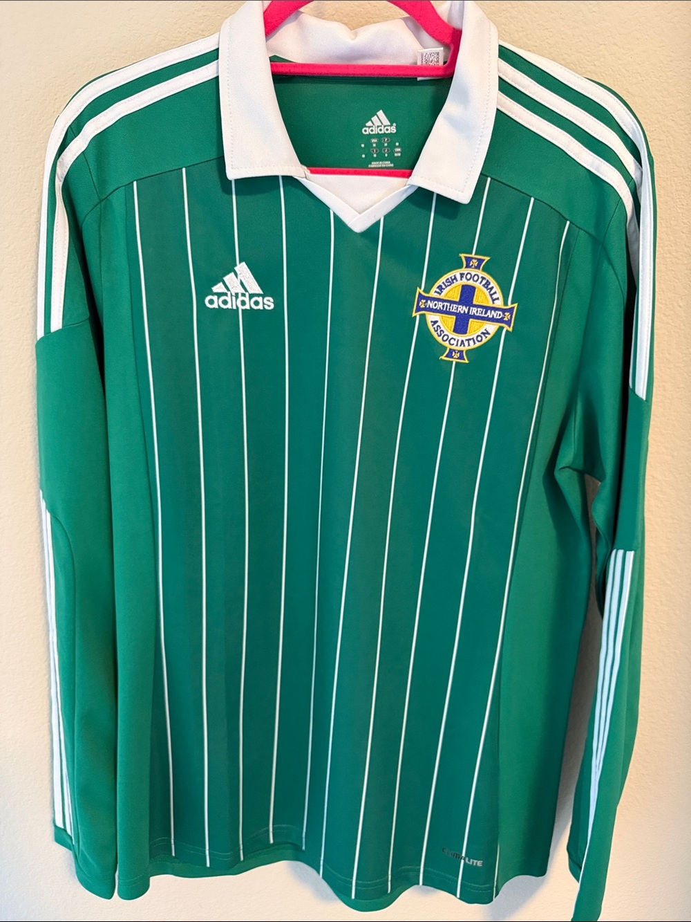 adidas Green Pinstripe Long Sleeve Soccer Jersey